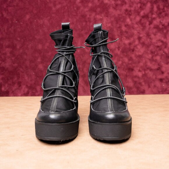 Steve Madden Women Atomic Black Leather Wedge Fashion Ankle Boots Size 8.5 - Picture 2 of 9